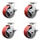 Service Caster 5 Inch Red Poly on Cast Iron Swivel Caster Set with Roller Bearings and Brakes SCC-20S520-PUR-RS-TLB-4 - alternate 1
